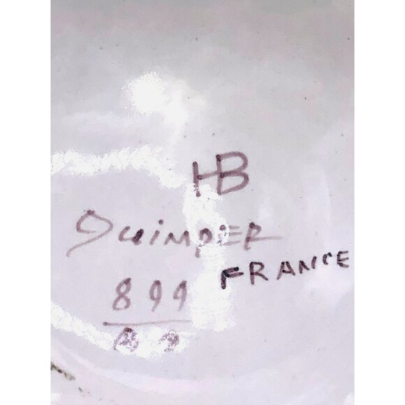 VTG Hand Painted Quimper Bretonne Man Ceramic Cheese Dome Lid 5 Holes France Sig - Picture 6 of 6